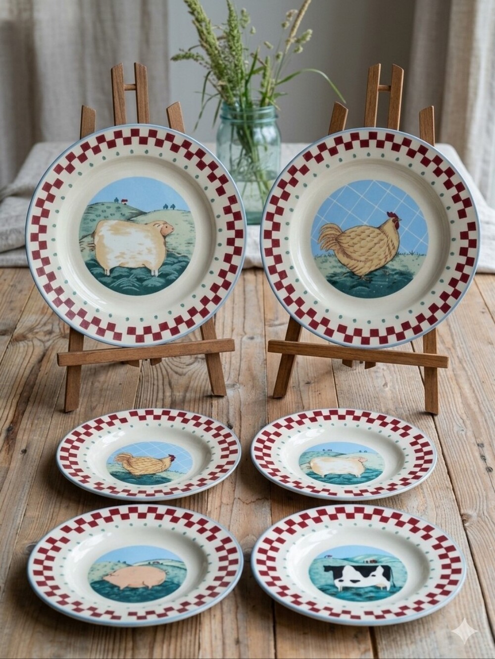 Country Farm Animal Plates/Set Of 6/ Cottagecore/ Tienshan STONEWARE